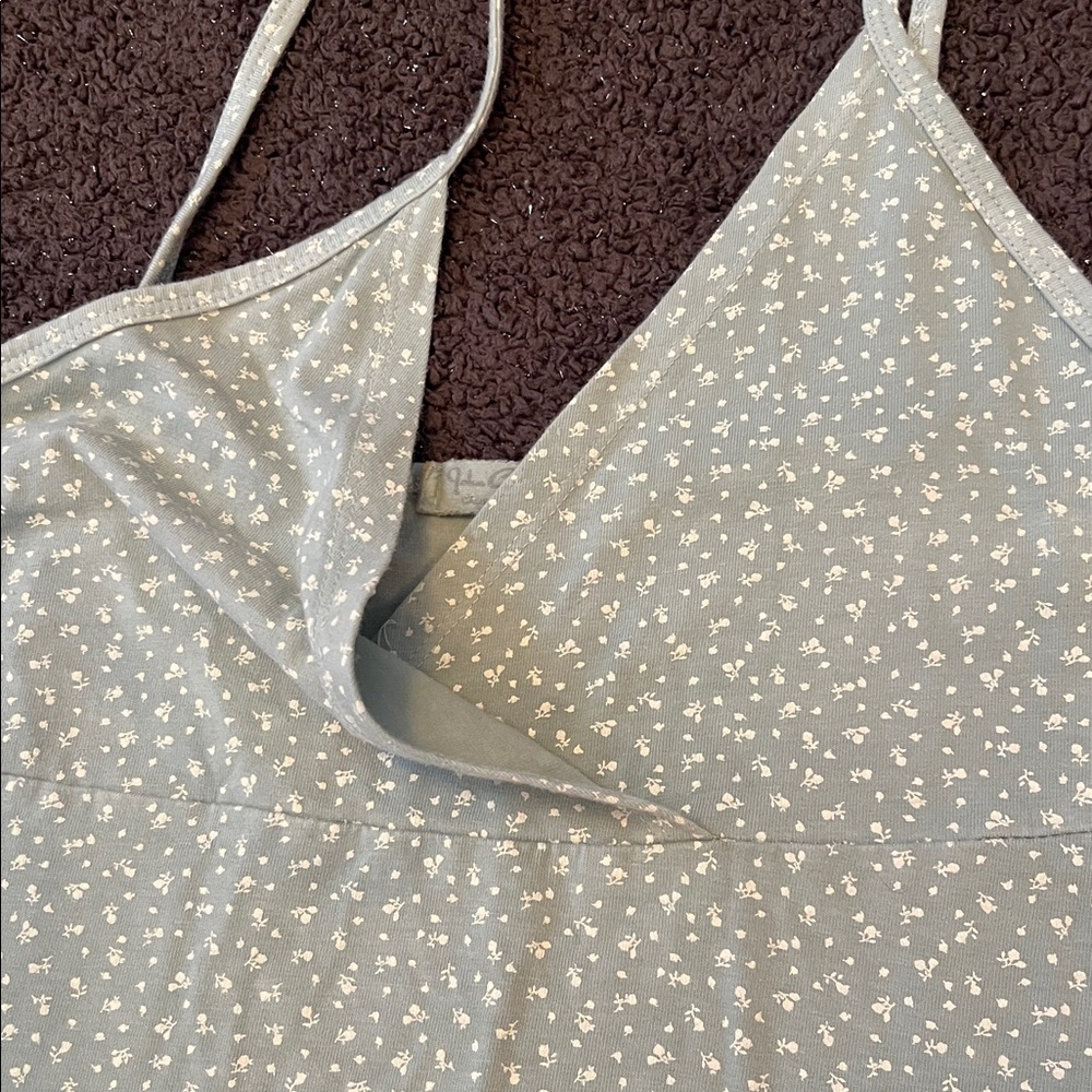 Brandy Melville Pale Green Cotton Slip Dress white floral dotted pattern